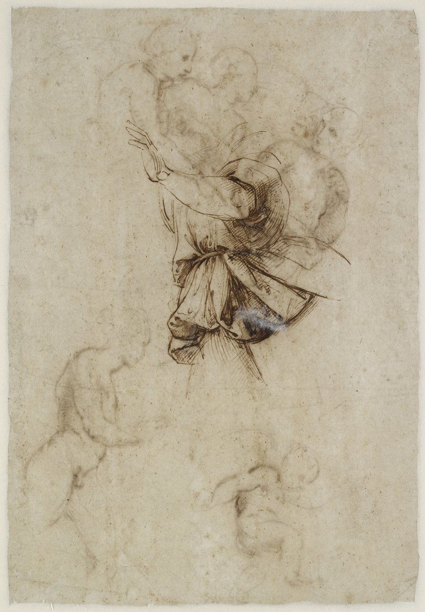 Verso: Studium szaty anioła, WA1846.190 autorstwa Raffaello Sanzio Raphael