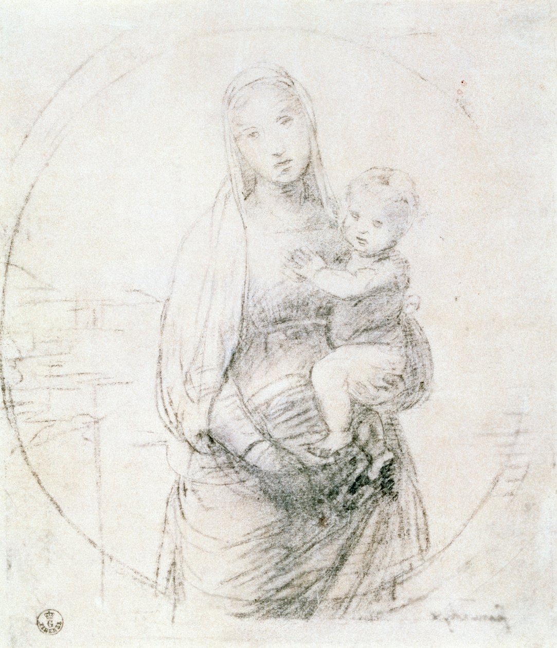 Studium Madonny z Dzieciątkiem (kreda) autorstwa Raffaello Sanzio Raphael