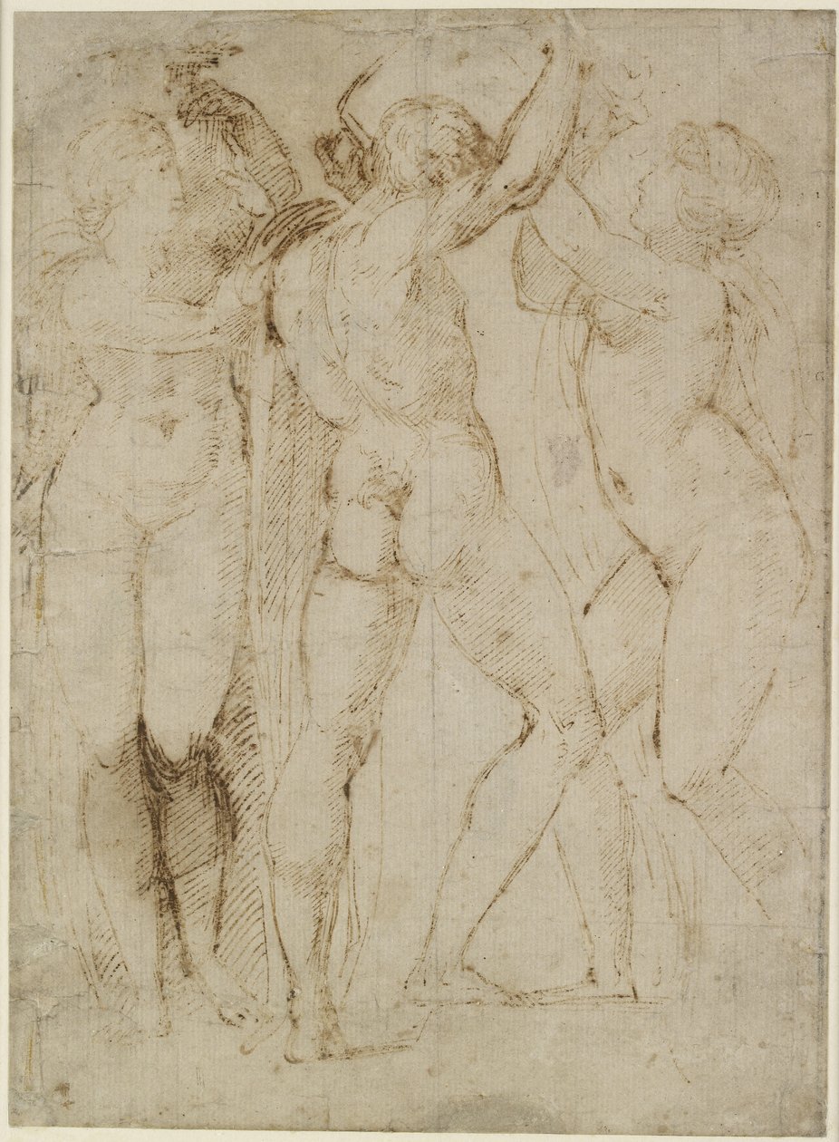 Group of Vintagers, WA1846.165 (pióro i brązowy tusz na papierze w kolorze złamanej bieli) autorstwa Raffaello Sanzio Raphael