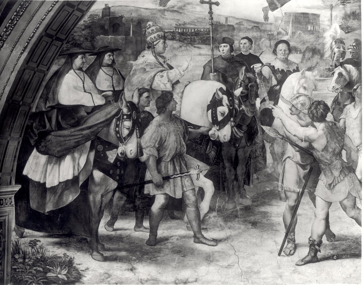 Papież Leon I (ok.390-461) Odpychający Attylę (ok.406-453) 1511-14 (szczegóły 154941) autorstwa Raffaello Sanzio Raphael