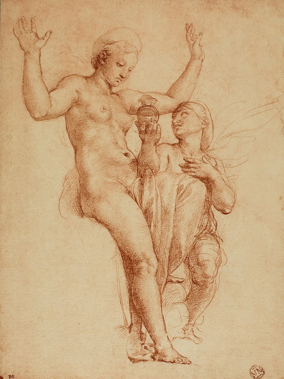 Psyche przedstawia Wenus słój zawierający wodę ze Styksu; rysunek Rafaela. Luwr, Paryż autorstwa Raffaello Sanzio Raphael