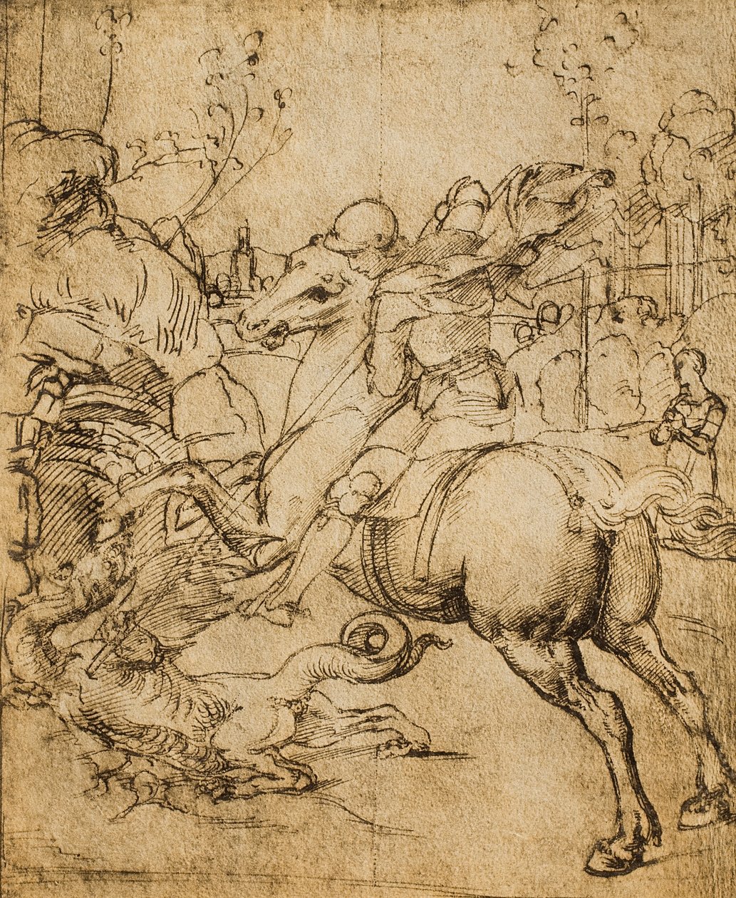 Św. Jerzy zabija smoka; rysunek Rafaela. Gabinet Rysunków i Grafiki, Galeria Uffizi, Florencja autorstwa Raffaello Sanzio Raphael
