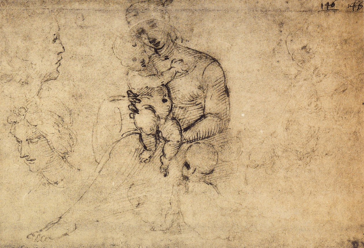 Studium Madonny z Dzieciątkiem; rysunek Rafaela. Luwr, Paryż autorstwa Raffaello Sanzio Raphael