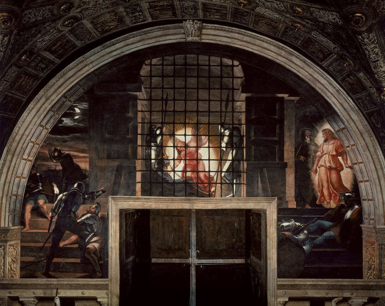 Wyzwolenie św. Piotra, w Stanza DEliodoro, 1512-14 autorstwa Raffaello Sanzio Raphael
