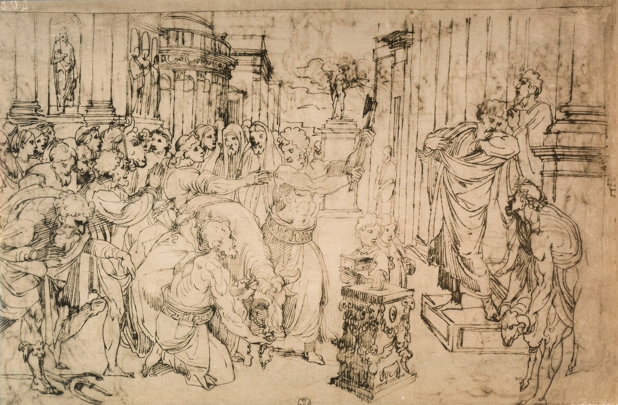 Ofiara Byka, czerpiąca ze Szkoły Rafaela. Gabinet Rysunków i Grafiki, Galeria Uffizi, Florencja autorstwa School of Raphael