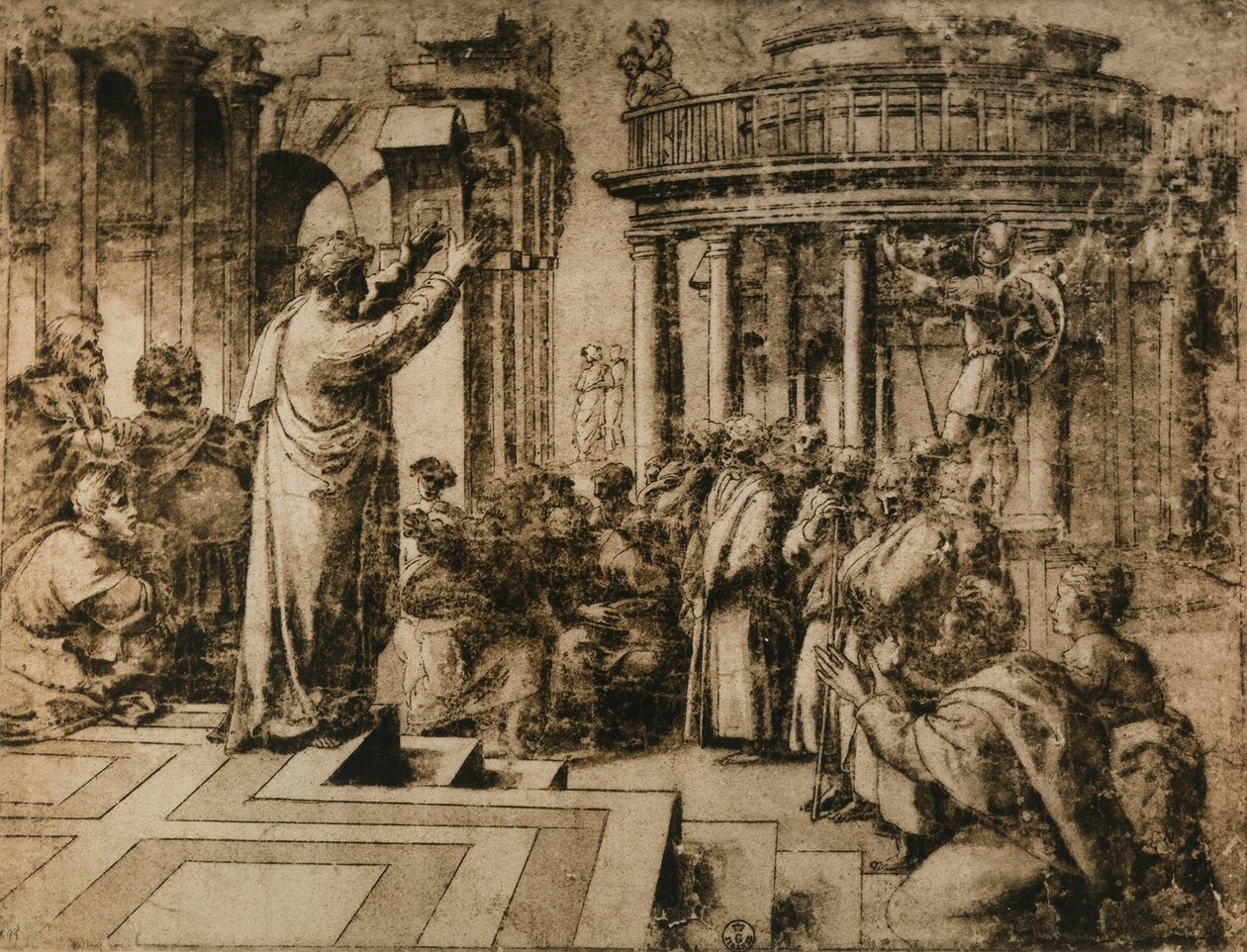 kazanie św. Pawła w Atenach; rysunek ze Szkoły Rafaela. Gabinet Rysunków i Druków, Uffizi, Florencja autorstwa School of Raphael