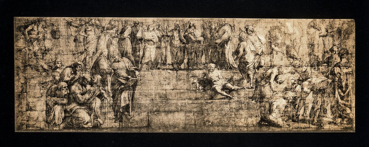 Faksymilowa kopia kreskówki dla Szkoły Ateńskiej (ołówek i kreda na papierze) autorstwa after Raphael