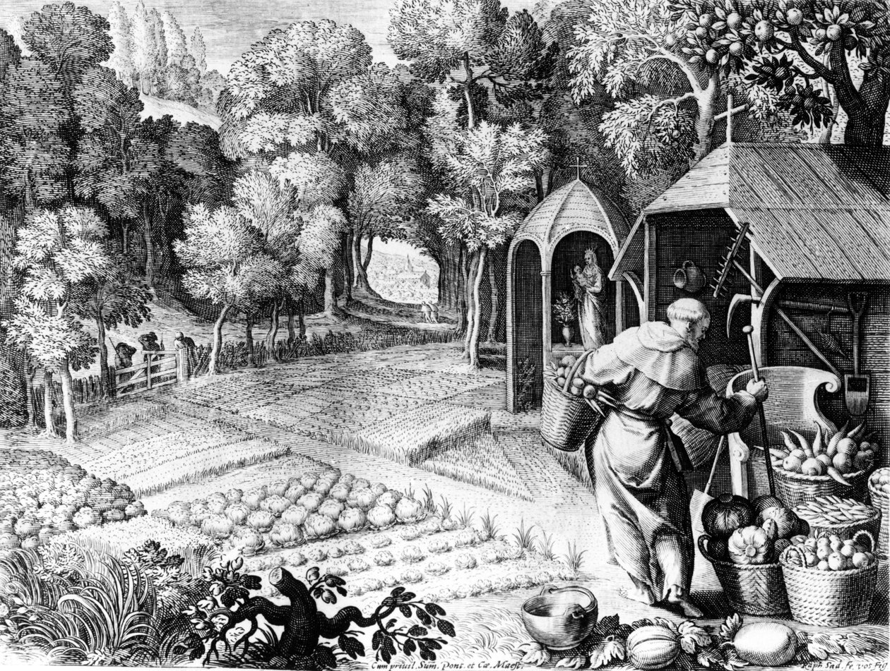 Święty Fiacre w swoim ogrodzie, ok. 1580-1620 autorstwa Raphael I Sadeler