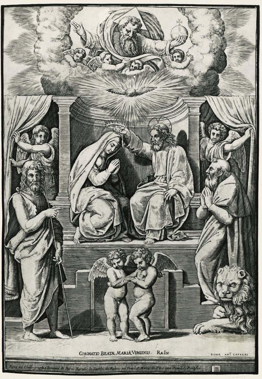 Koronacja NMP w obecności św. Jana Chrzciciela i św. Hieronima autorstwa Raphael (1483 1520) (after)
