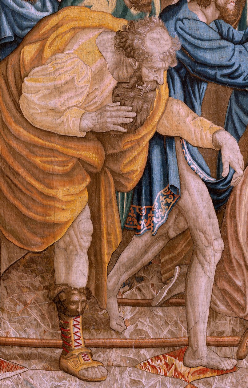 Flamandzki gobelin. Seria Dzieje Apostolskie. Św. Paweł i Św. Barnaba w Listrze (San Pablo y San Bernabé en Lystra). 8. Tkanina w serii, została podzielona na dwie części, aby dopasować ją do pomieszczenia. Model Cartoon autorstwa Rafaela Sanzio. 1519. Man autorstwa Raphael