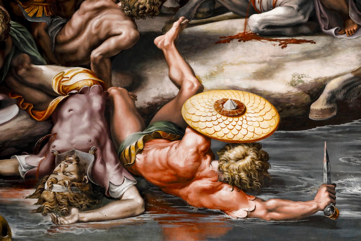 Bitwa pod mostem Mulwijskim, szczegół. 1517-1524 (fresk) autorstwa Raphael
