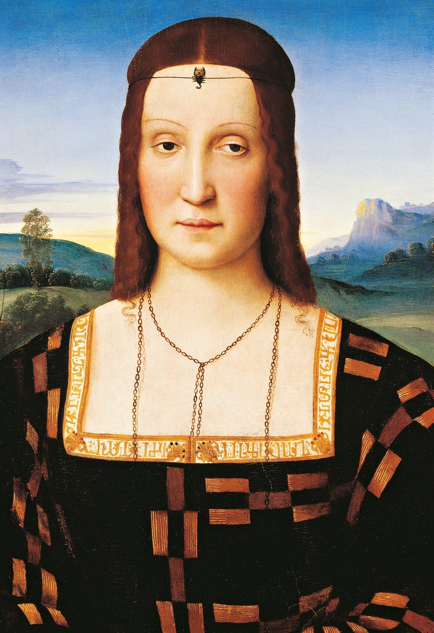 Portret Elżbiety Gonzagi, księżnej Urbino, ok. 1504 r. (olej na desce) autorstwa Raphael (1483 1520)
