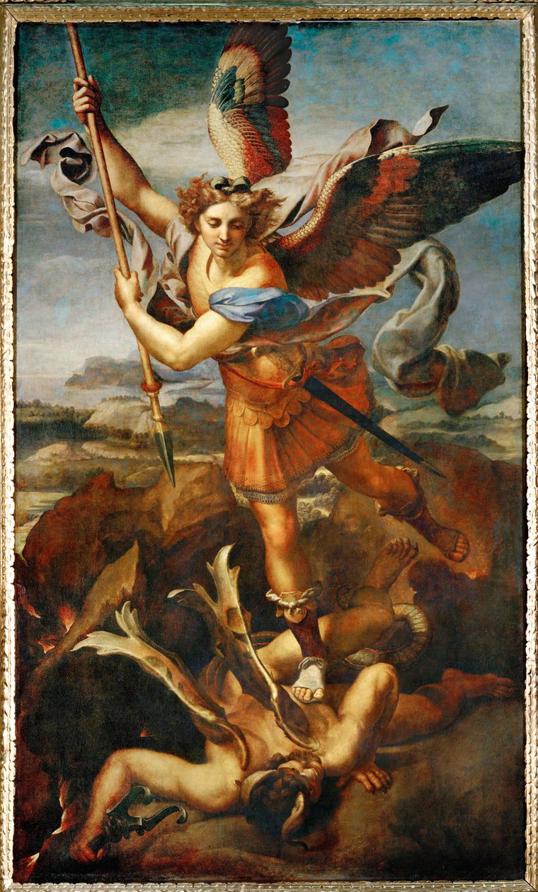Archanioł Michał zabijający demona ... autorstwa Raphael (1483 1520)