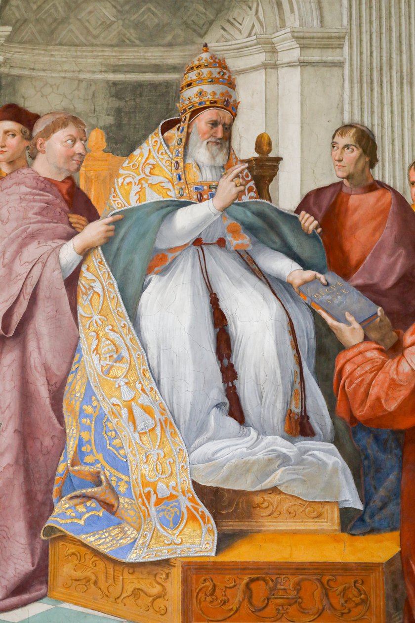 Cnoty teologiczne, z Grzegorzem IX przedstawionym jako Juliusz II autorstwa Raphael