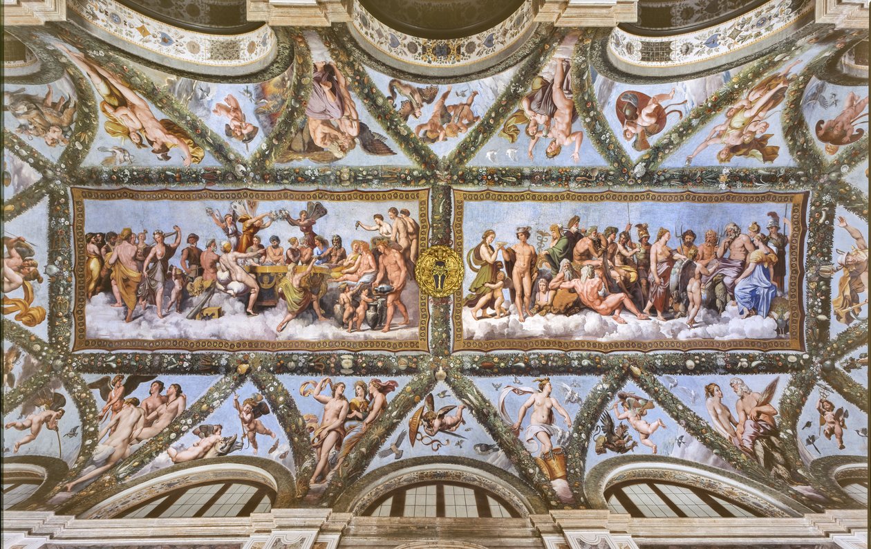 Widok na sklepienia Loggi Kupidyna i Psyche, autorstwa Raphael