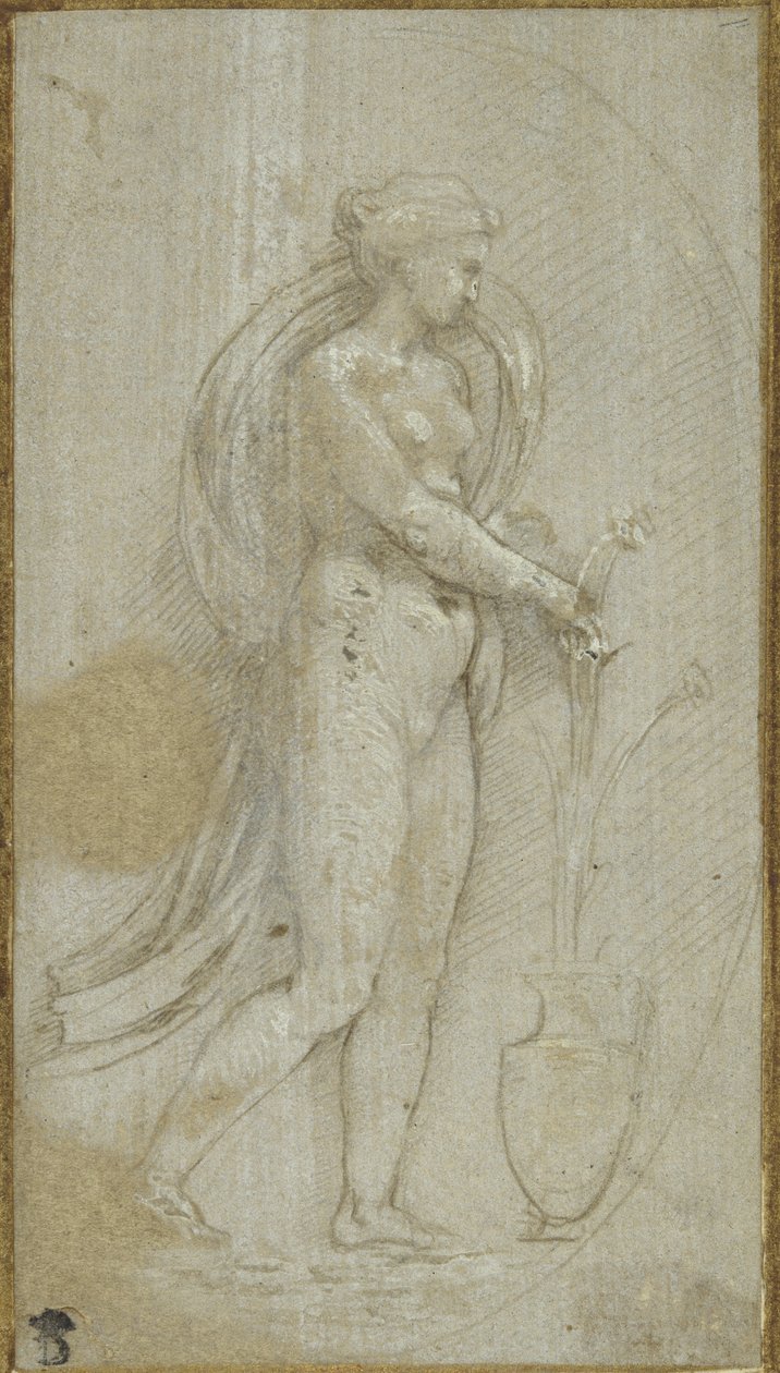 Alegoria Grammatica (metalpoint na szarej przygotowanej powierzchni, podkreślony białym kolorem nadwozia) autorstwa Raphael