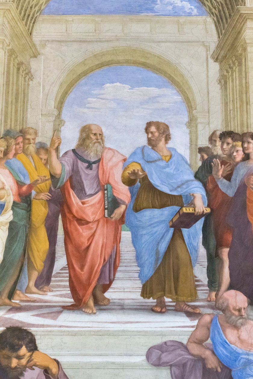 Arystoteles i Platon: fragment ze szkoły ateńskiej w Stanza della Segnatura autorstwa Raphael (1483 1520)
