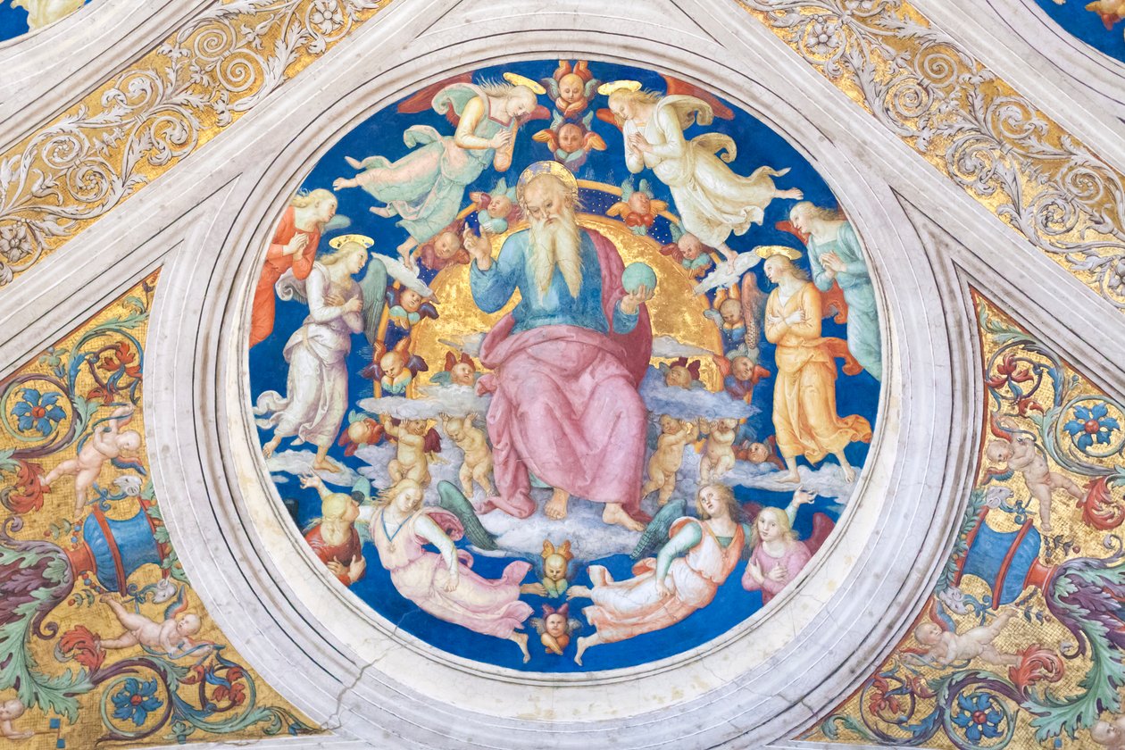 Stwórca zasiadający na tronie wśród aniołów i cherubinów autorstwa Raphael (1483 1520)