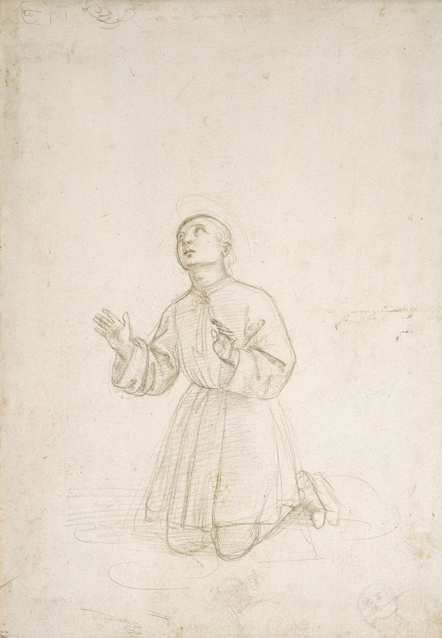 Klęcząca postać młodzieńca, ok.1503 (srebrny punkt na białym preparacie) autorstwa Raphael