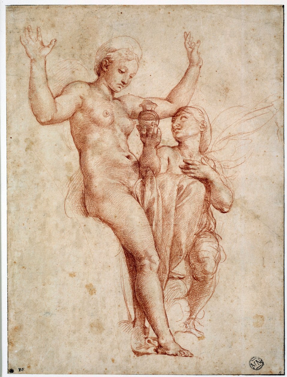 Psyche przedstawiająca Wenus wodę Styksu. Rysowanie a la sanguine przez Raffaello Sanzio dit Raphael (1483-1520) autorstwa Raphael