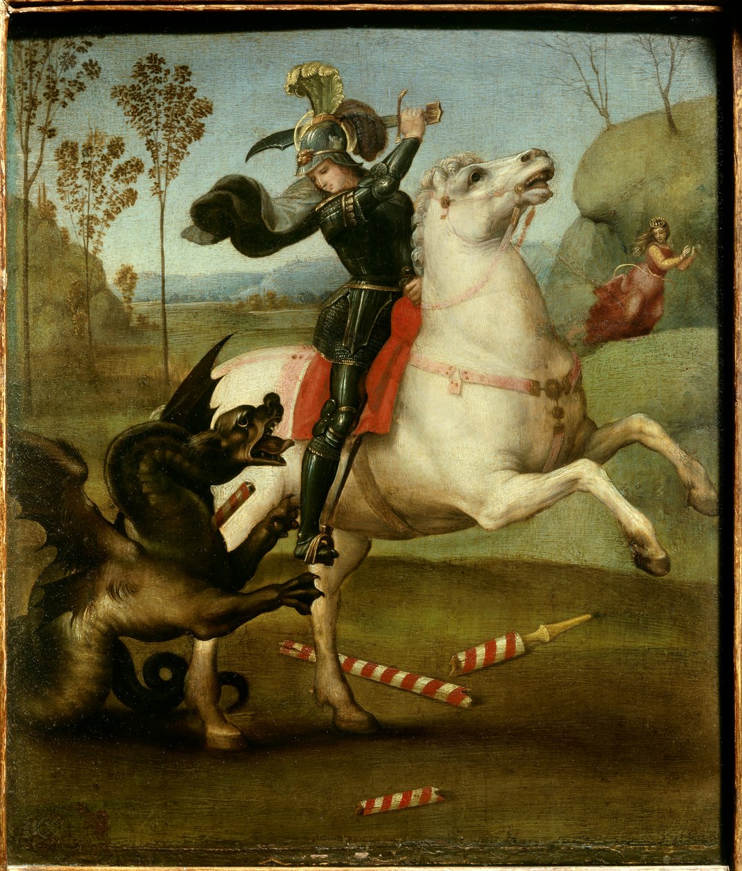 Święty Jerzy walczący ze smokiem Rafael (1483-1520/włoski) Olej na desce – „”Święty Jerzy walczący ze smokiem””” Obraz Raffaello Sanzio (Raphael) (1483-1520) 1505 nd. 0,29x0,25 m² autorstwa Raphael