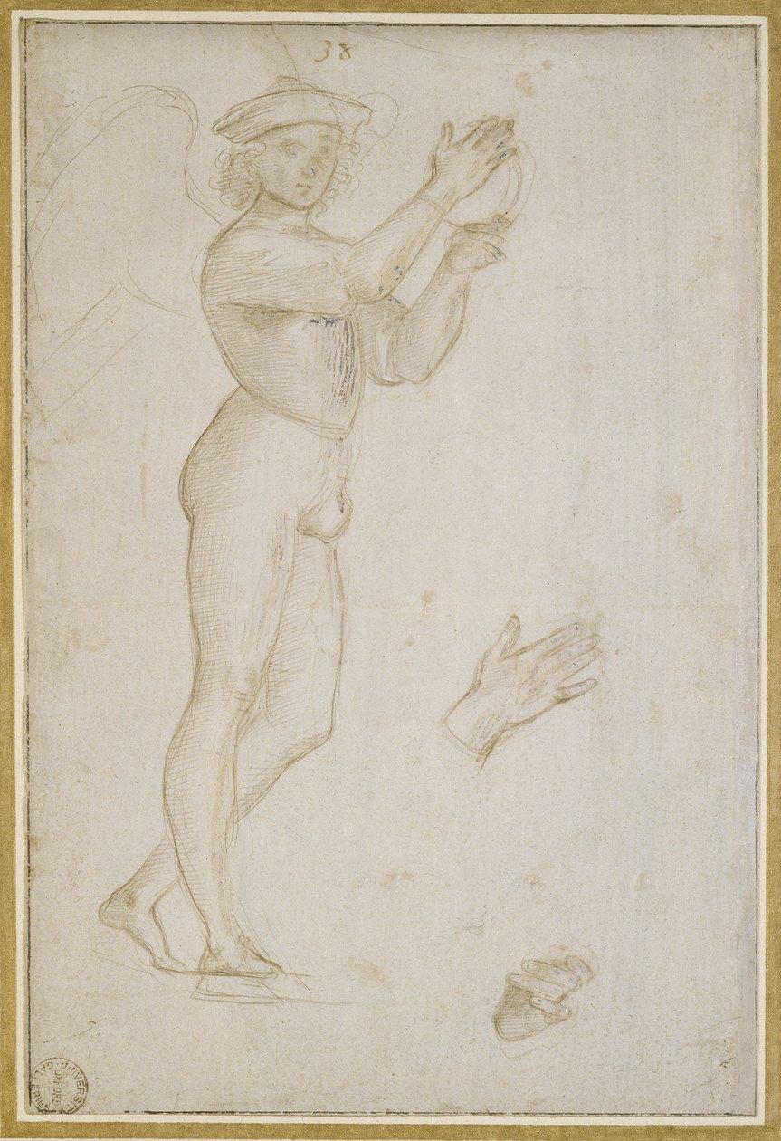 Studium młodego mężczyzny tworzącego muzykę (silverpoint, podwyższony kolorem ciała, na jasnoszarym preparacie) autorstwa Raphael