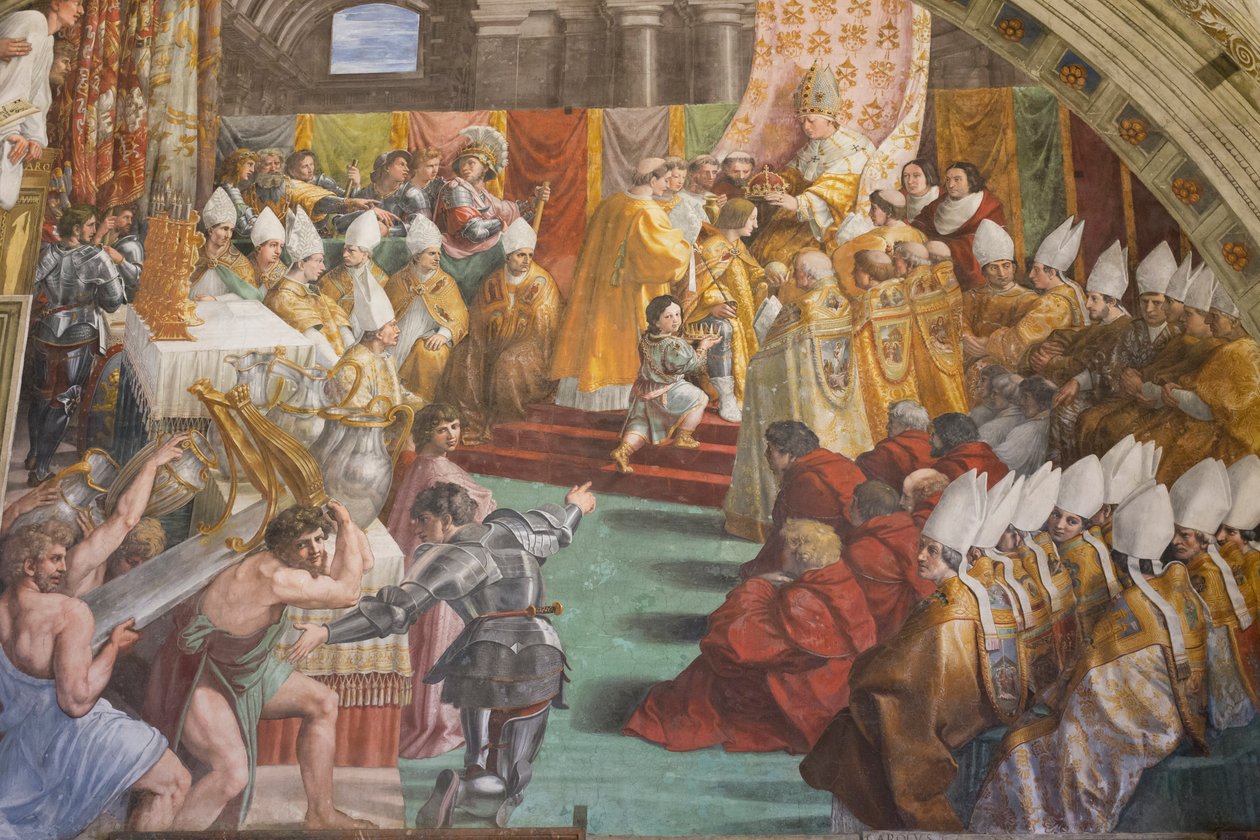 Koronacja Karola Wielkiego, Komnata ognia w Borgo autorstwa Raphael (1483 1520)