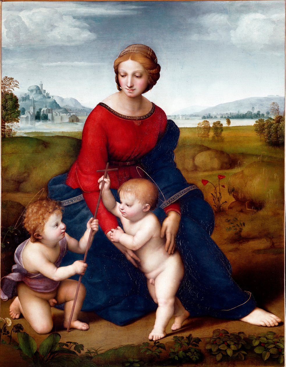 Dziewica na prerii lub Madonna z Belwederu Obraz Rafaela (Raffaello Sanzio 1483-1520) 1506 nd. 113 X 88 cm Wiedeńskie Muzeum Historii Sztuki autorstwa Raphael