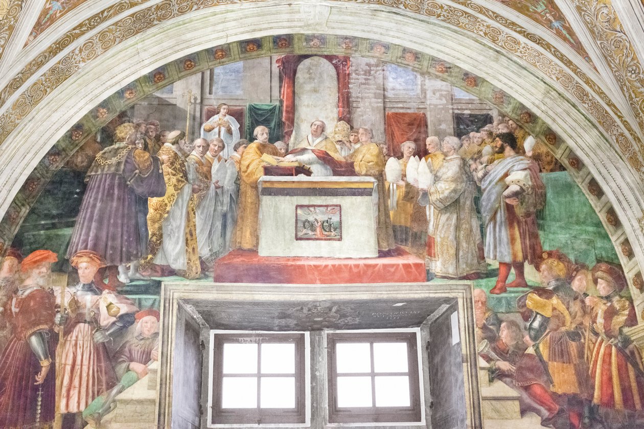 Przysięga Leona III, komnata ognia w borgo autorstwa Raphael (1483 1520)