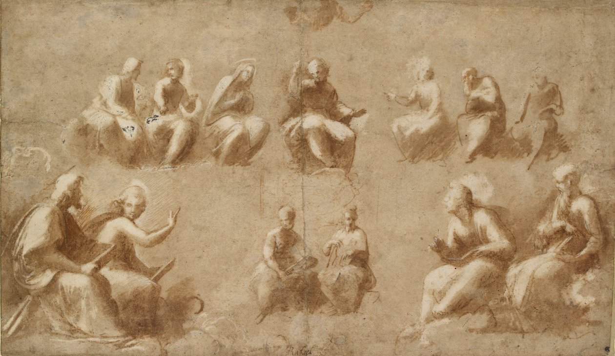 Studium „Chrystus i święci w chwale do sporu”, początek XVI wieku autorstwa Raphael