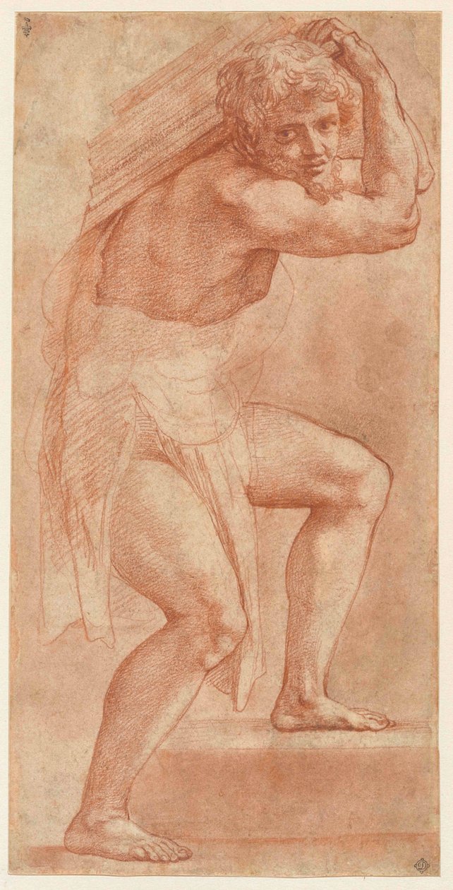 Mężczyzna na wpół owinięty, niosący ciężar, 1514-1516. autorstwa Raphael