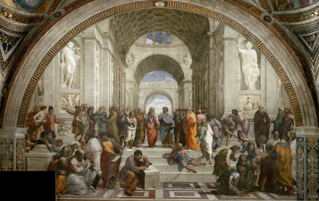 Szkoła Ateńska. Fresk w Stanza della Segnatura, ok. 1510-1511. autorstwa Raphael