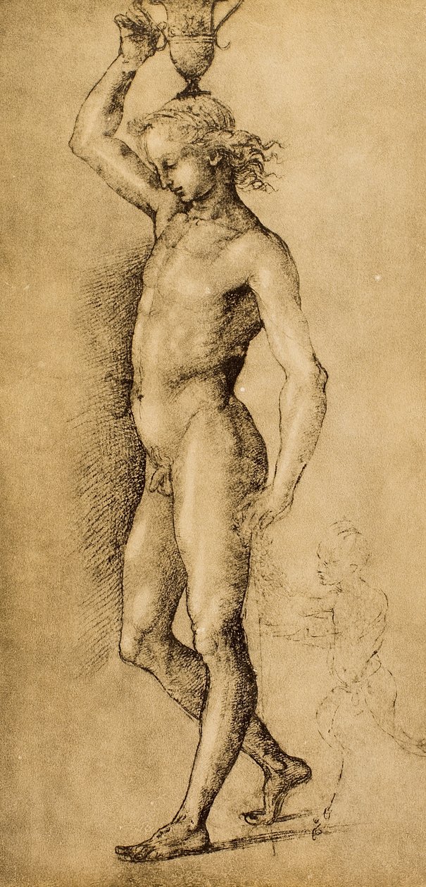Bachus znany jako Idolino, rysunek Rafaela. Gabinet Rysunków i Grafiki, Galeria Uffizi, Florencja autorstwa Raffaello Sanzio Raphael
