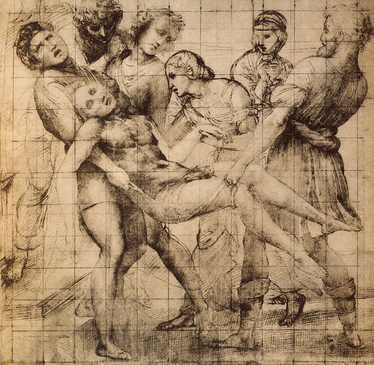 Rysunek przygotowawczy do Transportu Zmarłego Chrystusa, znany również jako pala Baglioni; dzieło Rafaela. Gabinet rysunków i grafik, Uffizi, Florencja autorstwa Raffaello Sanzio Raphael