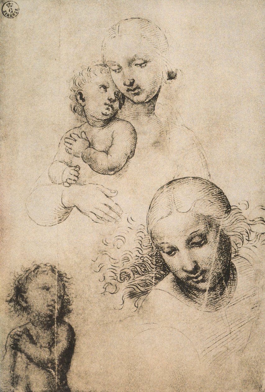 Studium do Madonny z Dzieciątkiem, rysunek Raffaello Sanzio. Gabinet Rysunków i Grafiki, Galeria Uffizi, Florencja autorstwa Raffaello Sanzio Raphael