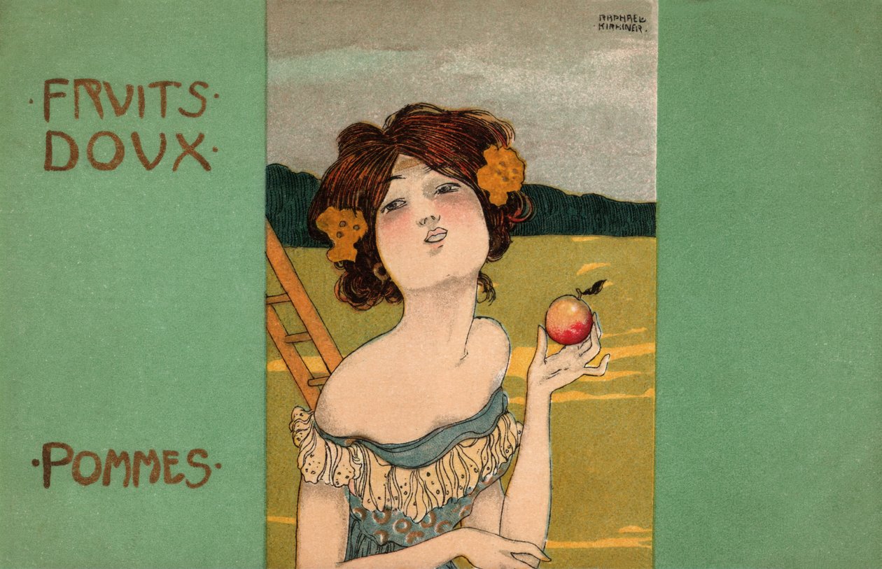 Zbieranie jabłek, ok. 1900 r. (ilustracja) autorstwa Raphael Kirchner