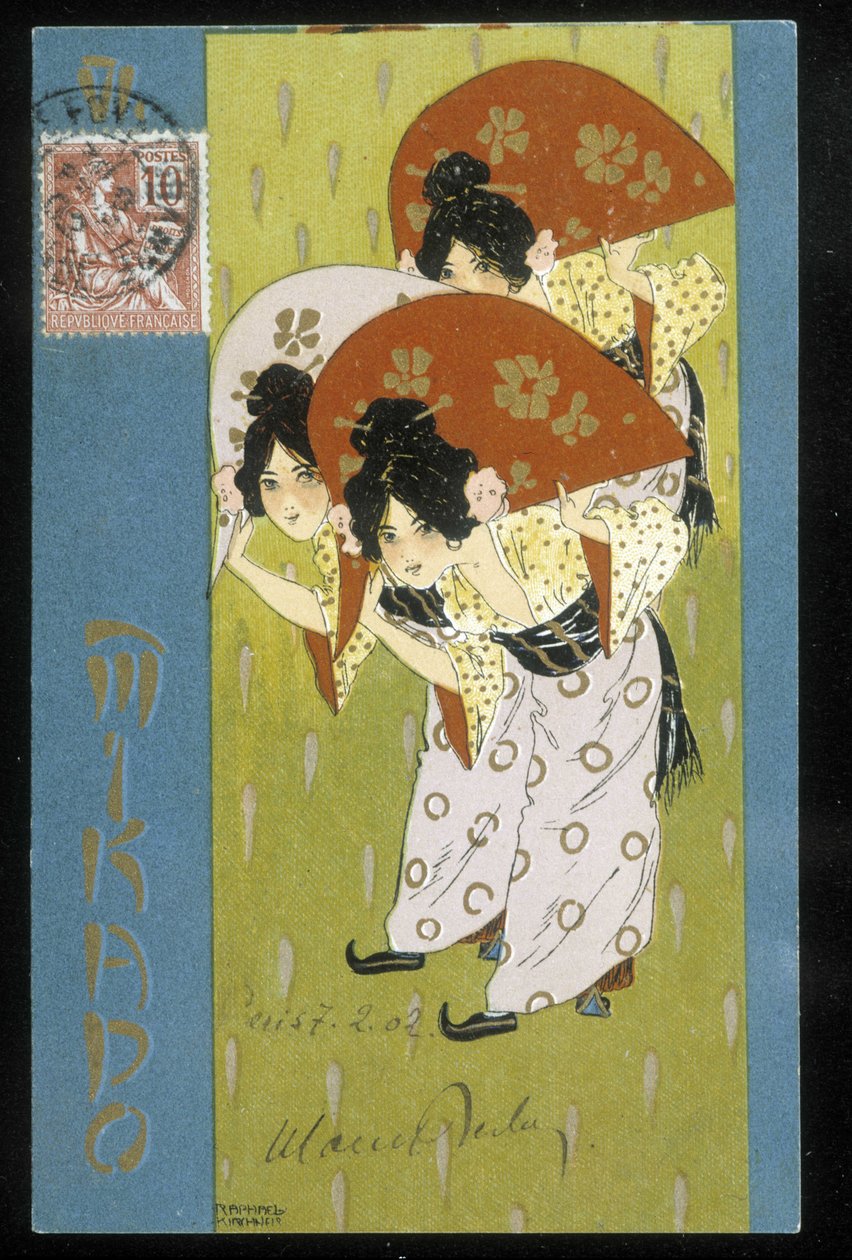 Gejsza - pocztówka, Raphaël Kirchner, deb. XX wiek autorstwa Raphael Kirchner