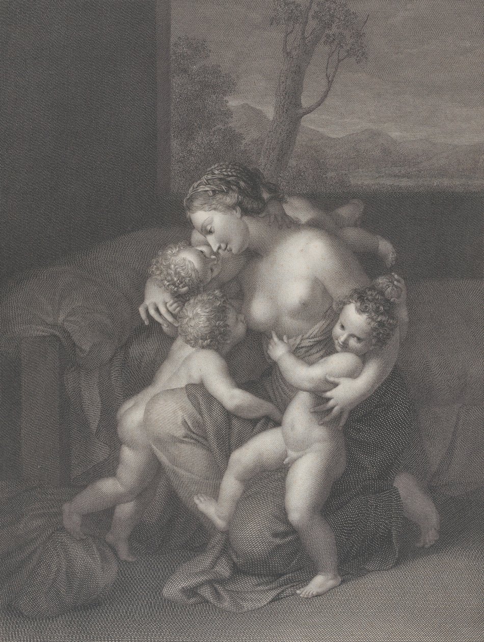 Organizacja charytatywna z trójką małych dzieci, 1795. autorstwa Raphael Morghen