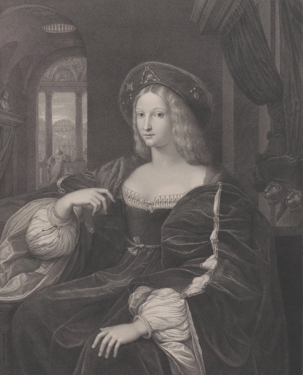 Portret Doñy Isabel de Requesens i Enrìques de Cardona-Anglesola wcześniej zidentyfikowanych ..., 1821 autorstwa Raphael Morghen