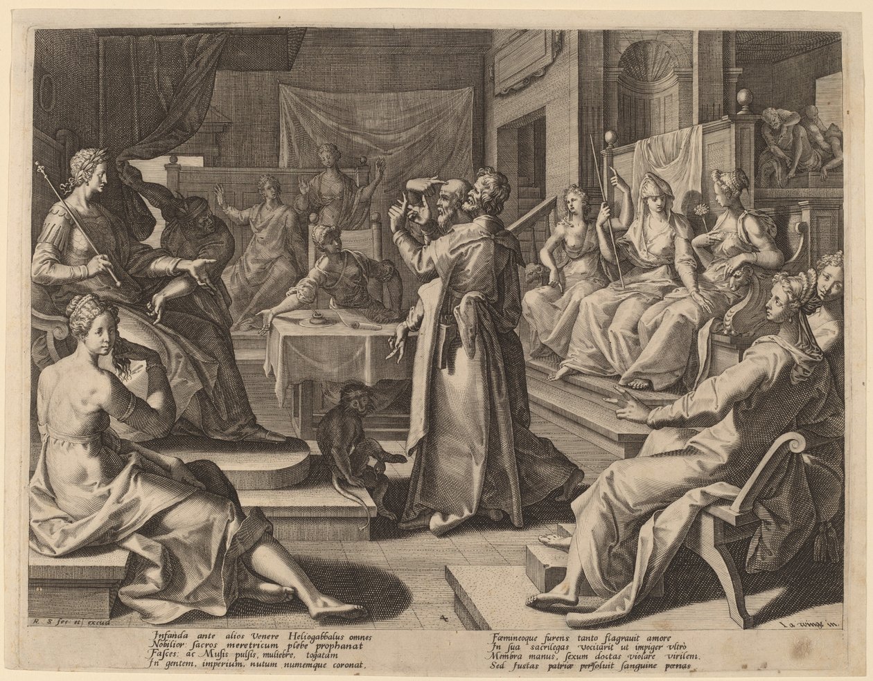 Heliogabal i mądre kobiety, 1589. autorstwa Raphael Sadeler