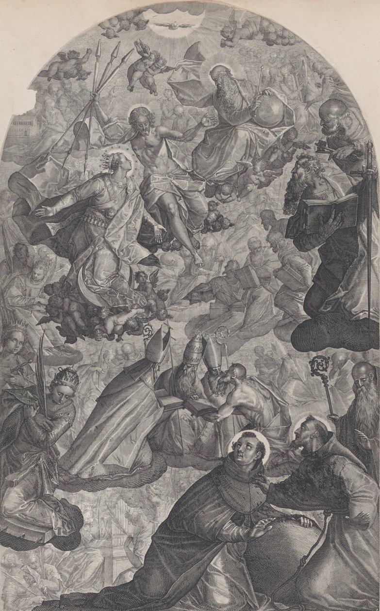 Wizja św. Dominika, z Bogiem Ojcem i Chrystusem w centrum, Dziewica stan..., 1607. autorstwa Raphael Sadeler II