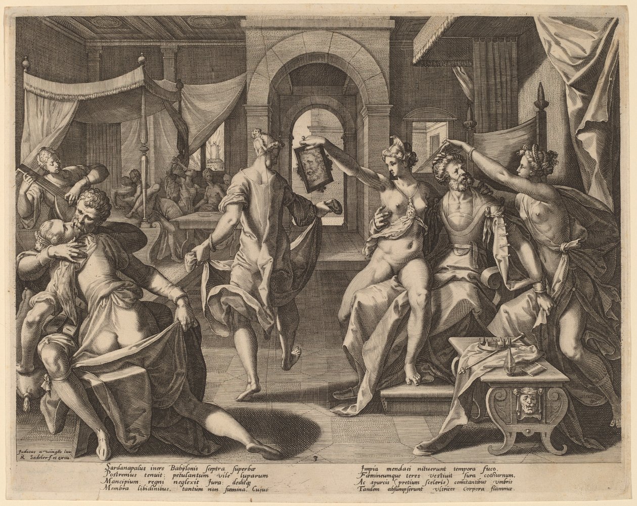 Sardanapalus wśród konkubin autorstwa Raphael Sadeler I after Joos van Winghe