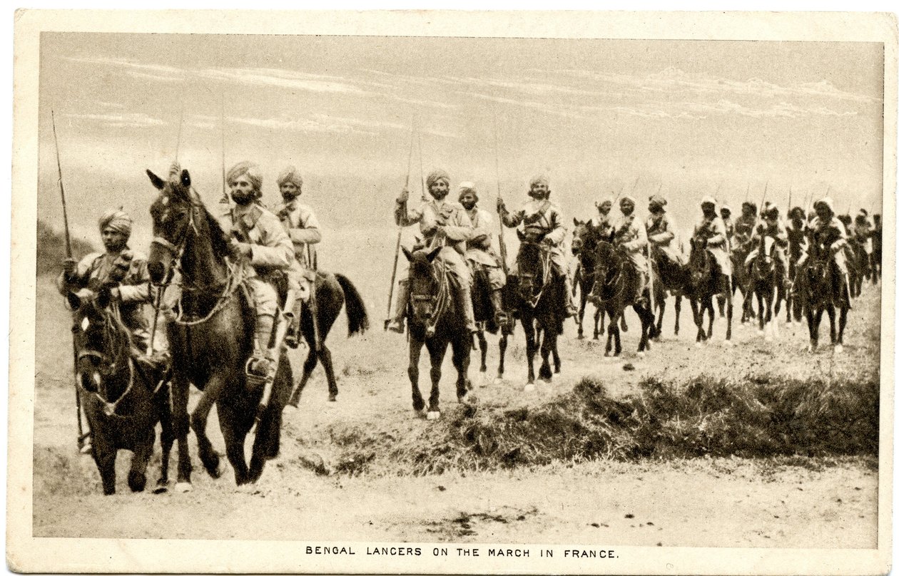Ułanów bengalskich w marszu we Francji, 1914-15 (zdjęcie w sepii) autorstwa Raphael Tuck and Sons