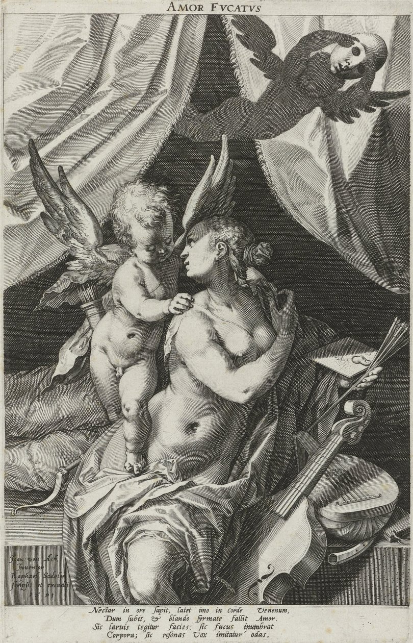 Alegoria oszukańczej miłości Amor Dvcatvs (tytuł na obiekcie) autorstwa Raphaël Sadeler (I)