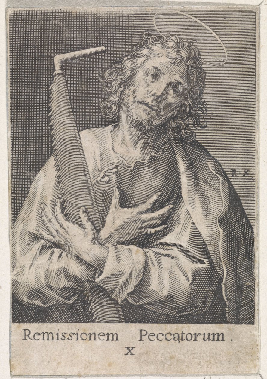Apostoł Szymon Zelota Chrystus, Maryja i Dwunastu Apostołów (tytuł serii) autorstwa Raphaël Sadeler (I)
