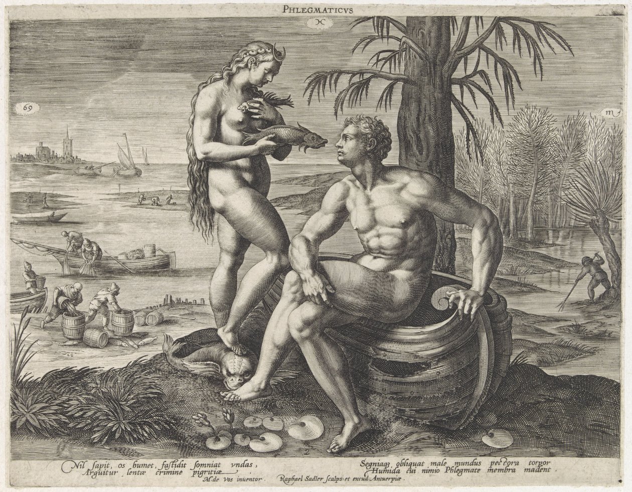 Flegmatyczny temperament Phlegmaticus (tytuł na obiekcie) Vier temperamenten (tytuł serii) autorstwa Raphaël Sadeler (I)