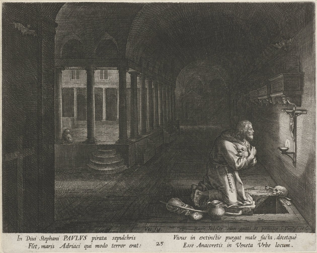 Św. Paweł z Latrosu Cnotliwe życie pustelników (tytuł serii) Trophaeum vitae solitariae (tytuł serii) autorstwa Raphaël Sadeler (I)