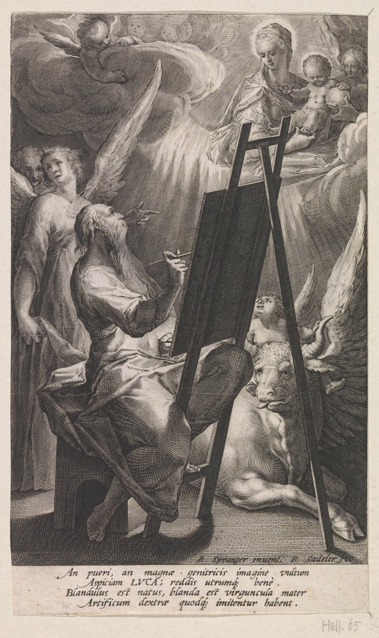 Łukasz Ewangelista maluje Maryję z Dzieciątkiem Chrystus autorstwa Raphaël Sadeler (I)