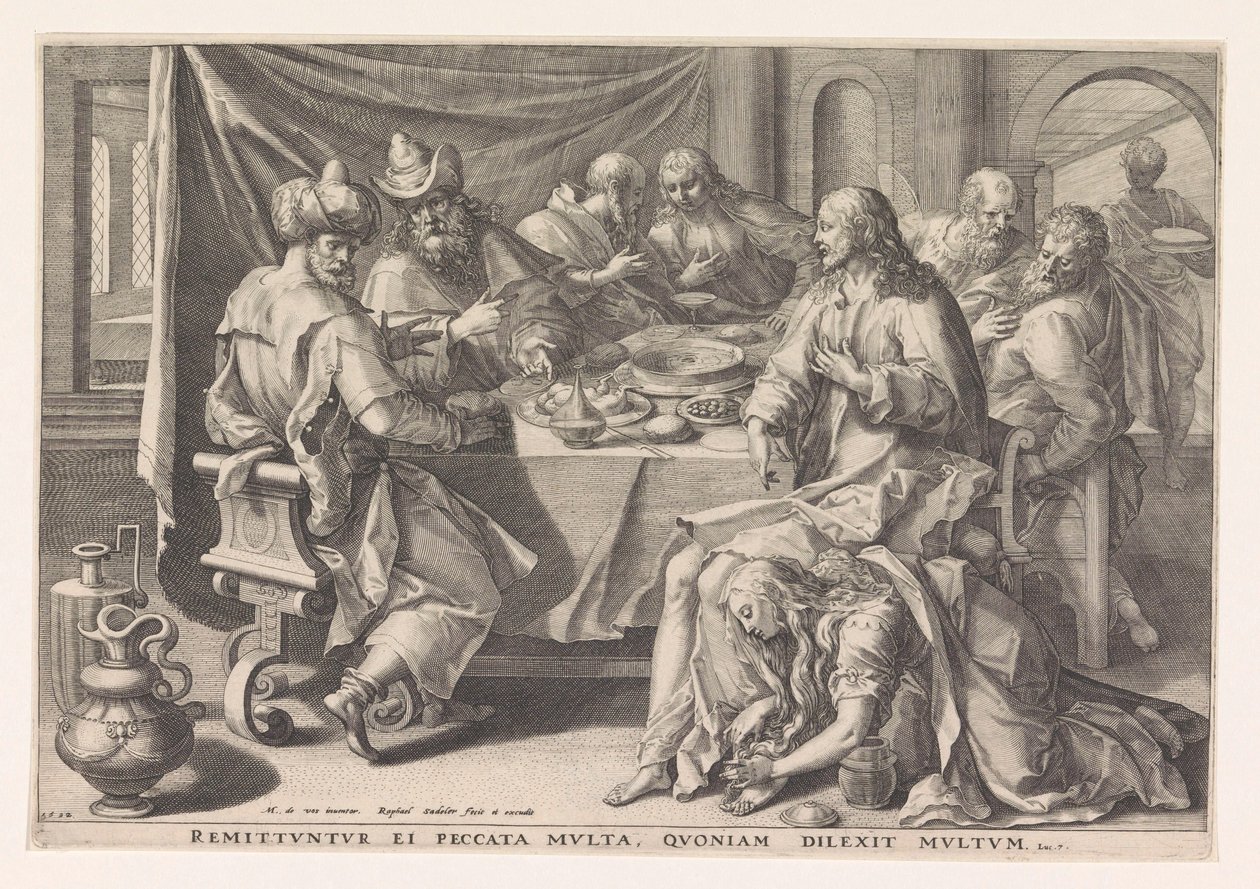 Maria Magdalena myje stopy Chrystusa autorstwa Raphaël Sadeler (I)