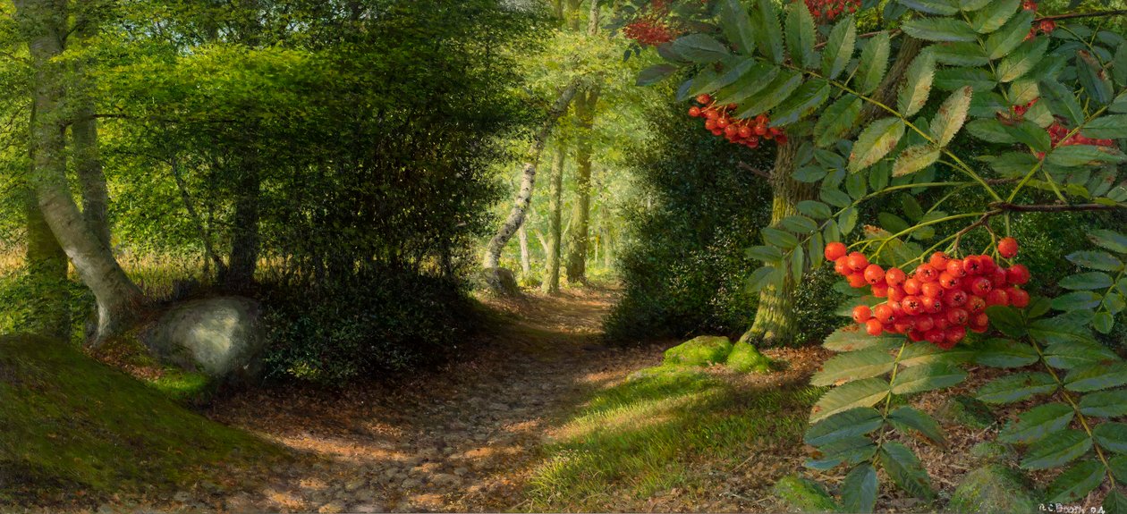 Wrześniowe popołudnie na skraju Adel Woods, 2004 (olej na papierze, położony na płótnie) autorstwa Raymond Booth